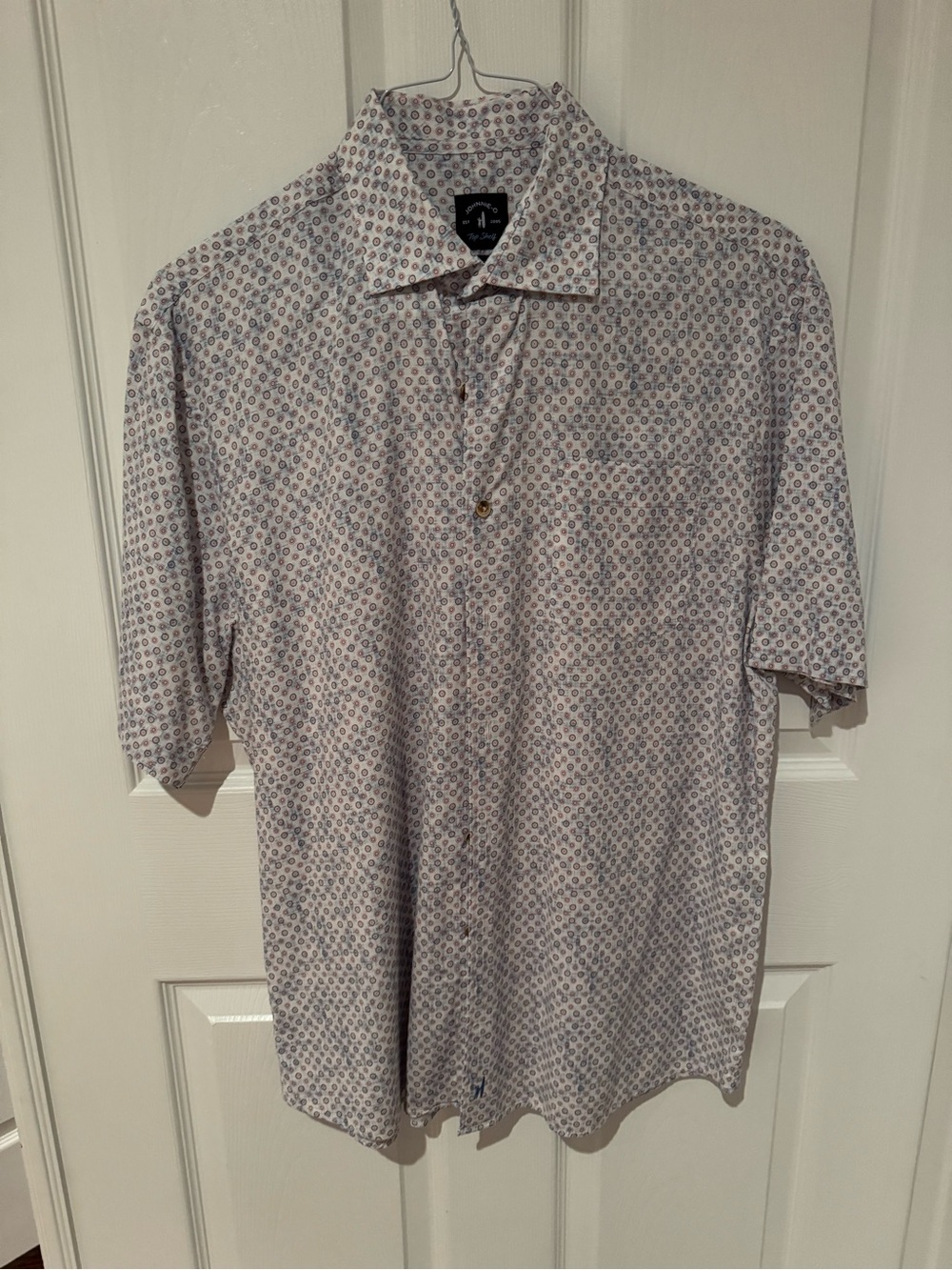 johnnie-O Men's Short-Sleeve Button-Down Shirt in White and Blue Print